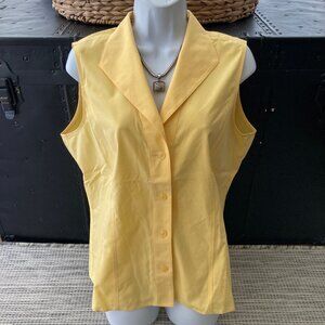 Jones New York Lemon Yellow Sleeveless Button Down Blouse No Iron  14